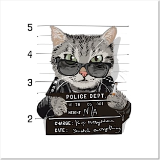 Arrested for Pooping Everywhere Cat Funny Mugshot Posters and Art